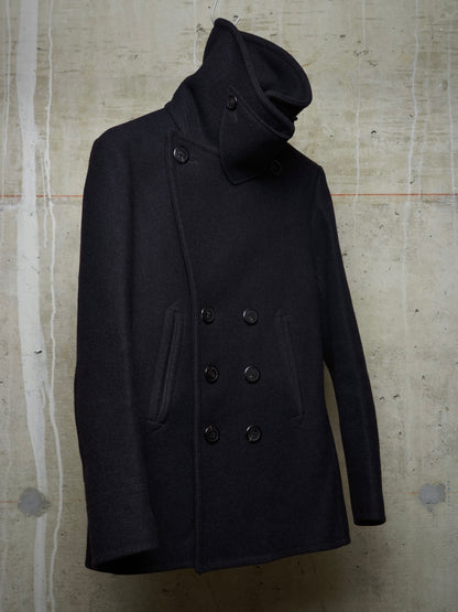 Lad Musician AW11 Charcoal Heavy Melton Wool Wide Collar Peacoat