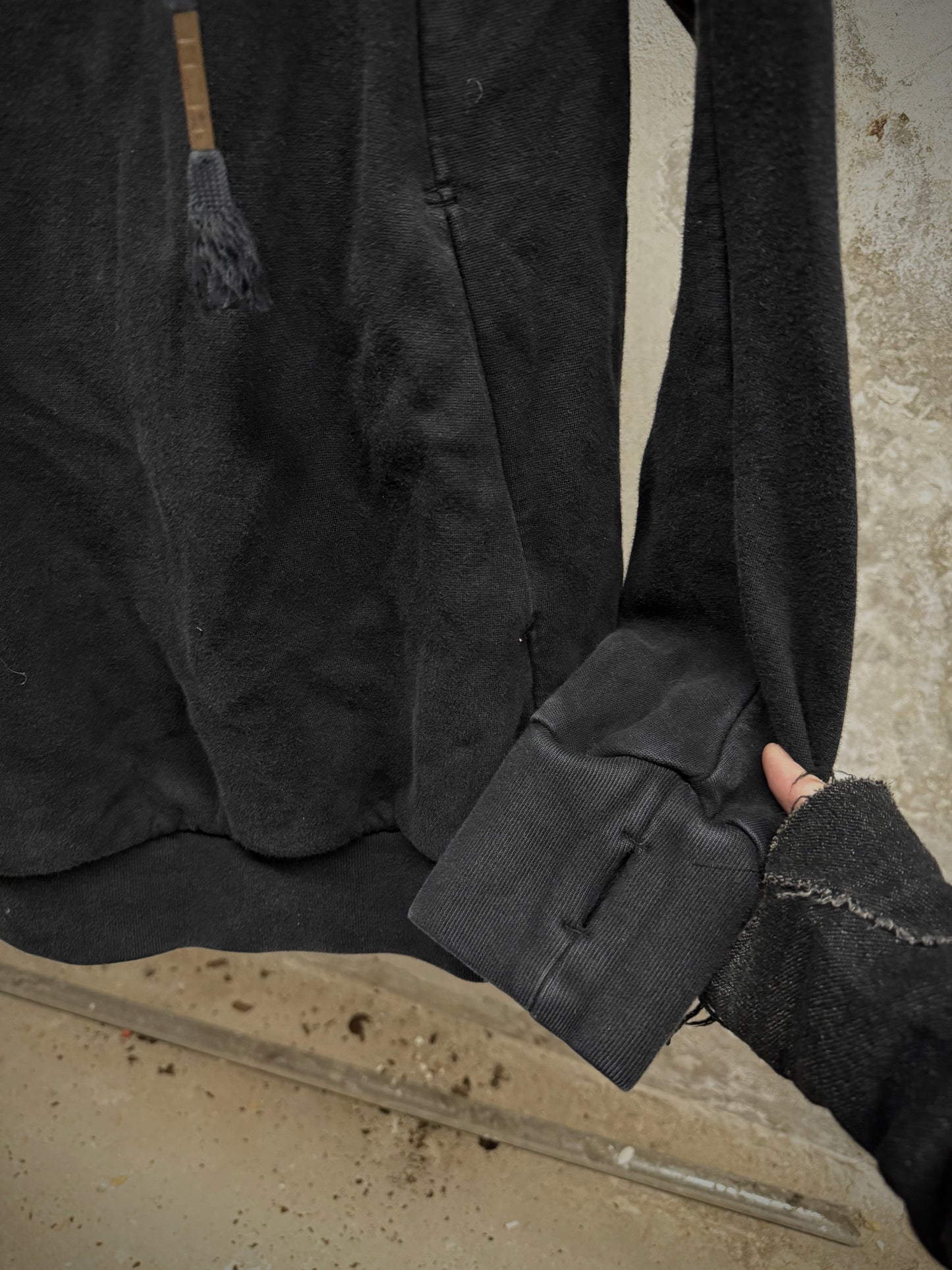 Boris Bidjan Saberi ‘HOODY2’ Washed Black Kangaroo Pocket Raglan Ninja Hoodie