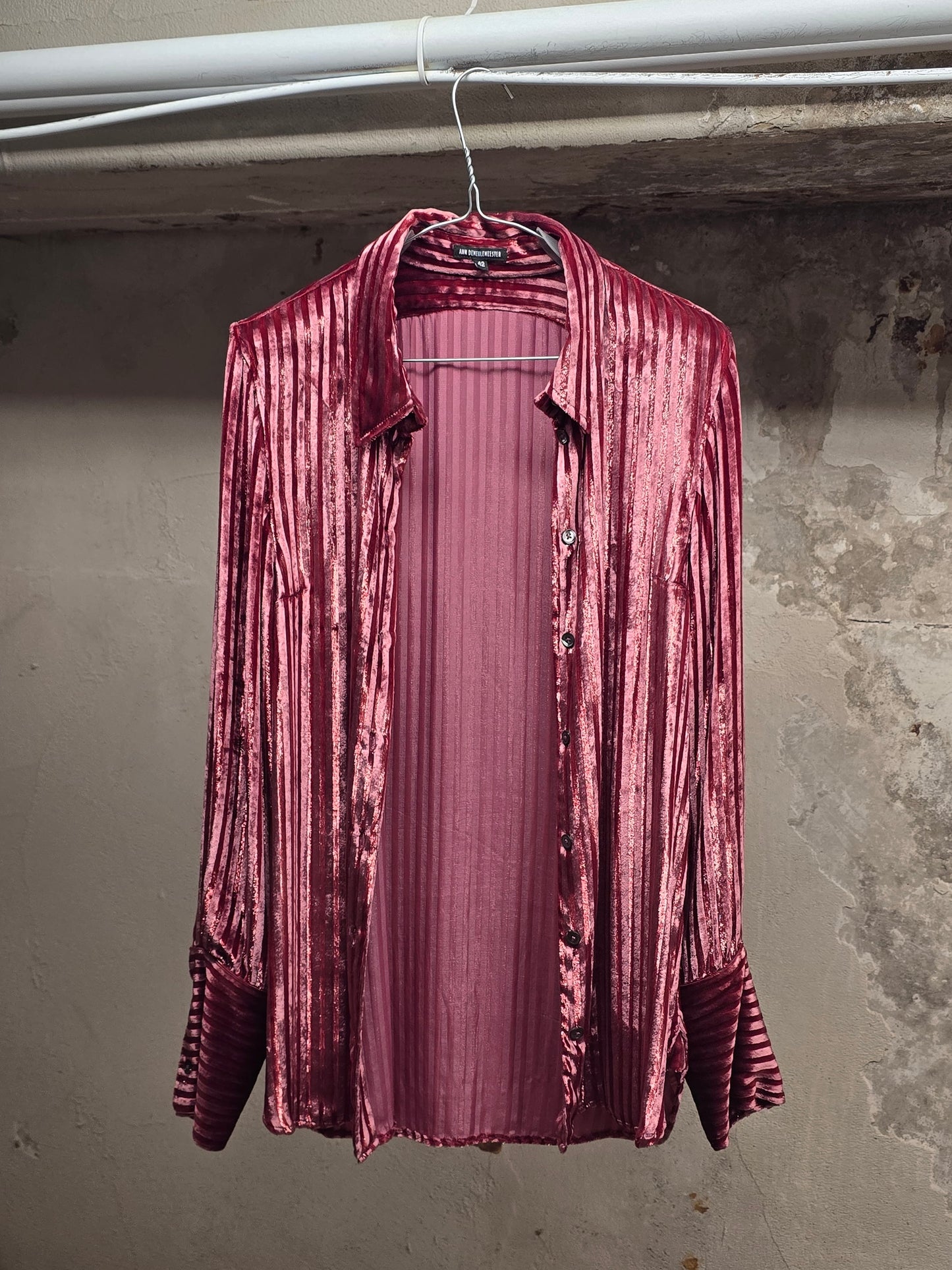 Ann Demeulemeester AW19 Metallic Pink “Harlot” Striped Velvet Shirt