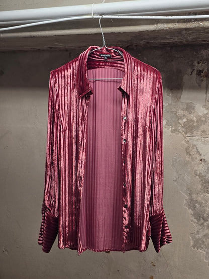 Ann Demeulemeester AW19 Metallic Pink “Harlot” Striped Velvet Shirt