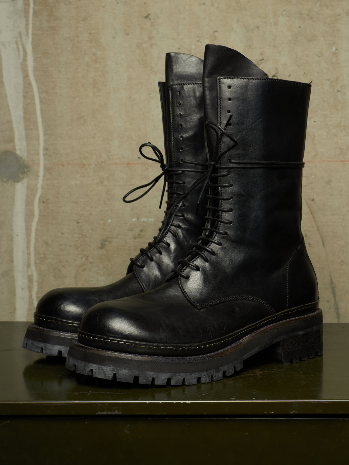 A DICIANNOVEVENTITRE (A1923) AW24 Black 'Luke' Horse Leather Tall Combat Boots
