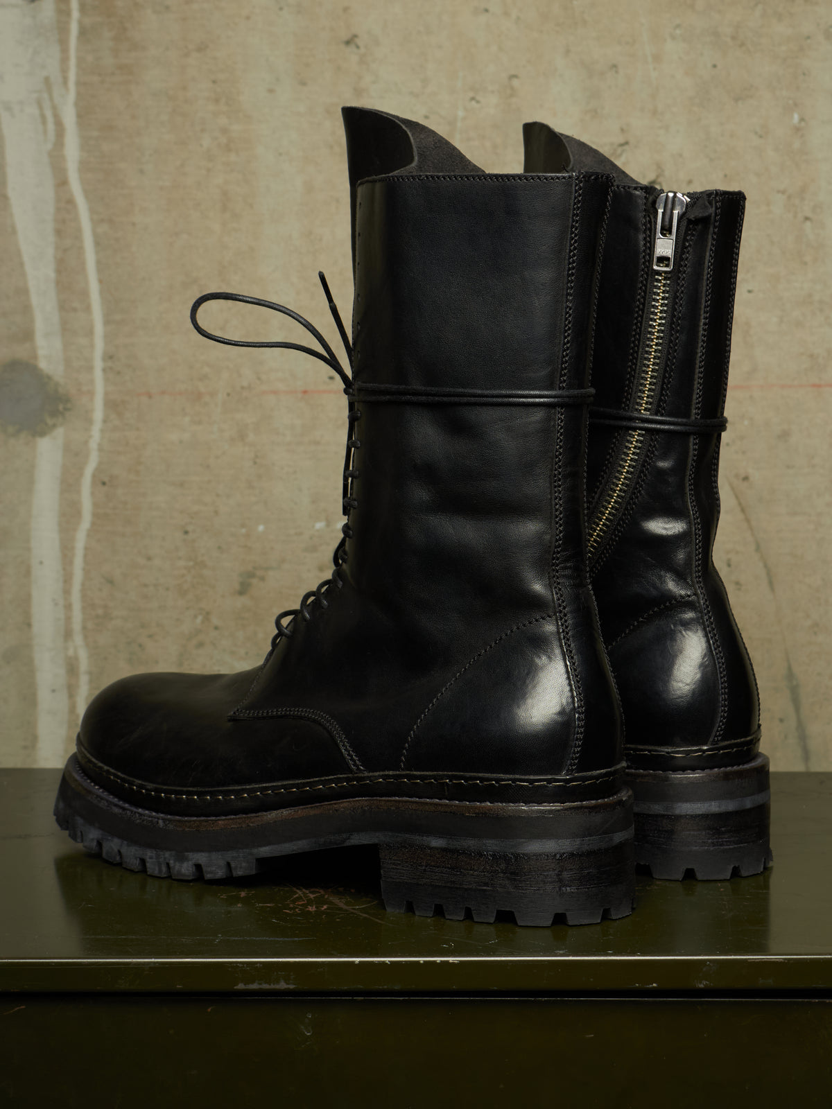 A DICIANNOVEVENTITRE (A1923) AW24 Black 'Luke' Horse Leather Tall Combat Boots