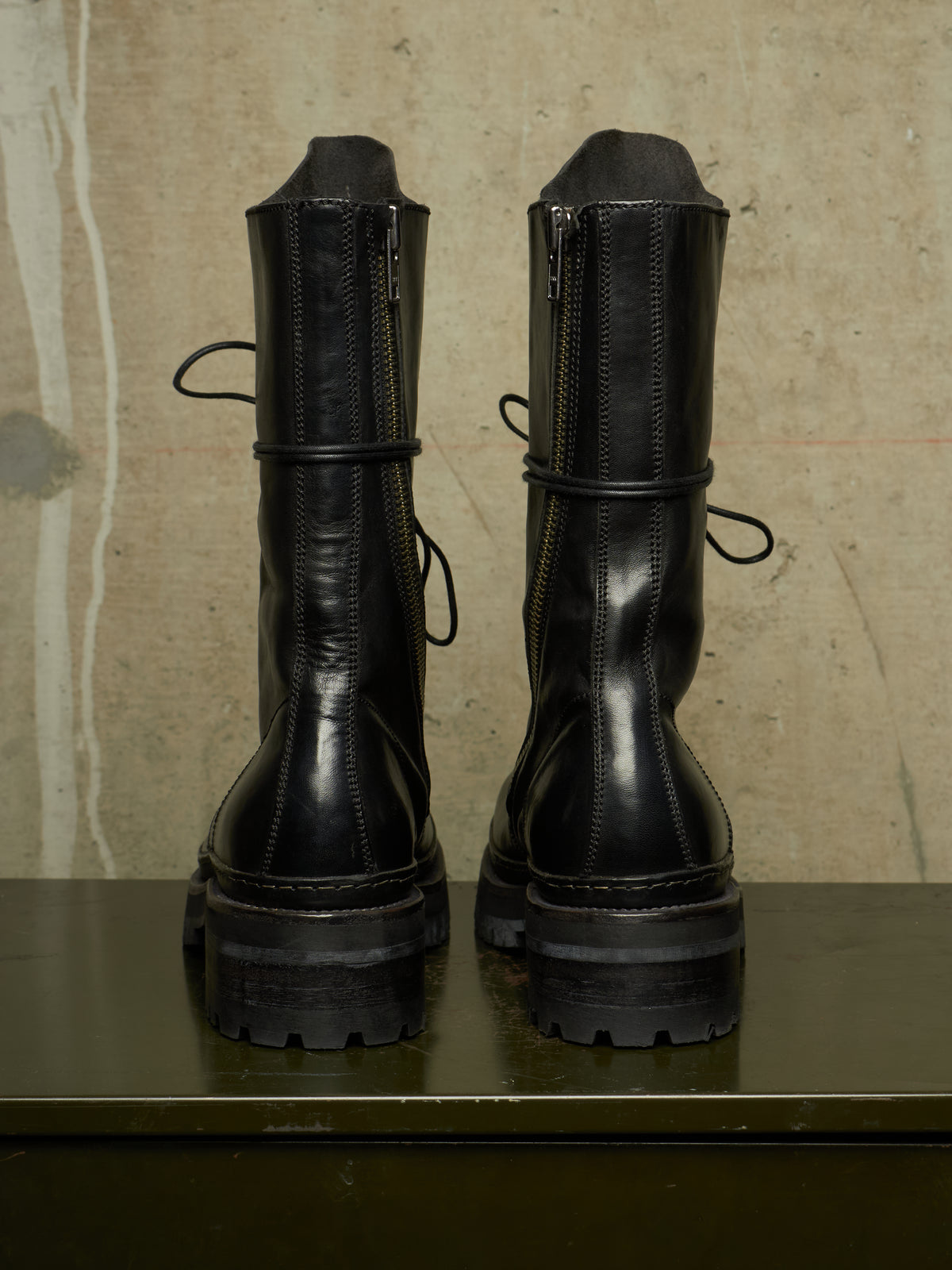 A DICIANNOVEVENTITRE (A1923) AW24 Black 'Luke' Horse Leather Tall Combat Boots