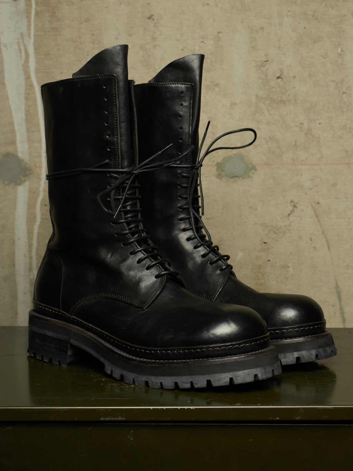 A DICIANNOVEVENTITRE (A1923) AW24 Black 'Luke' Horse Leather Tall Combat Boots