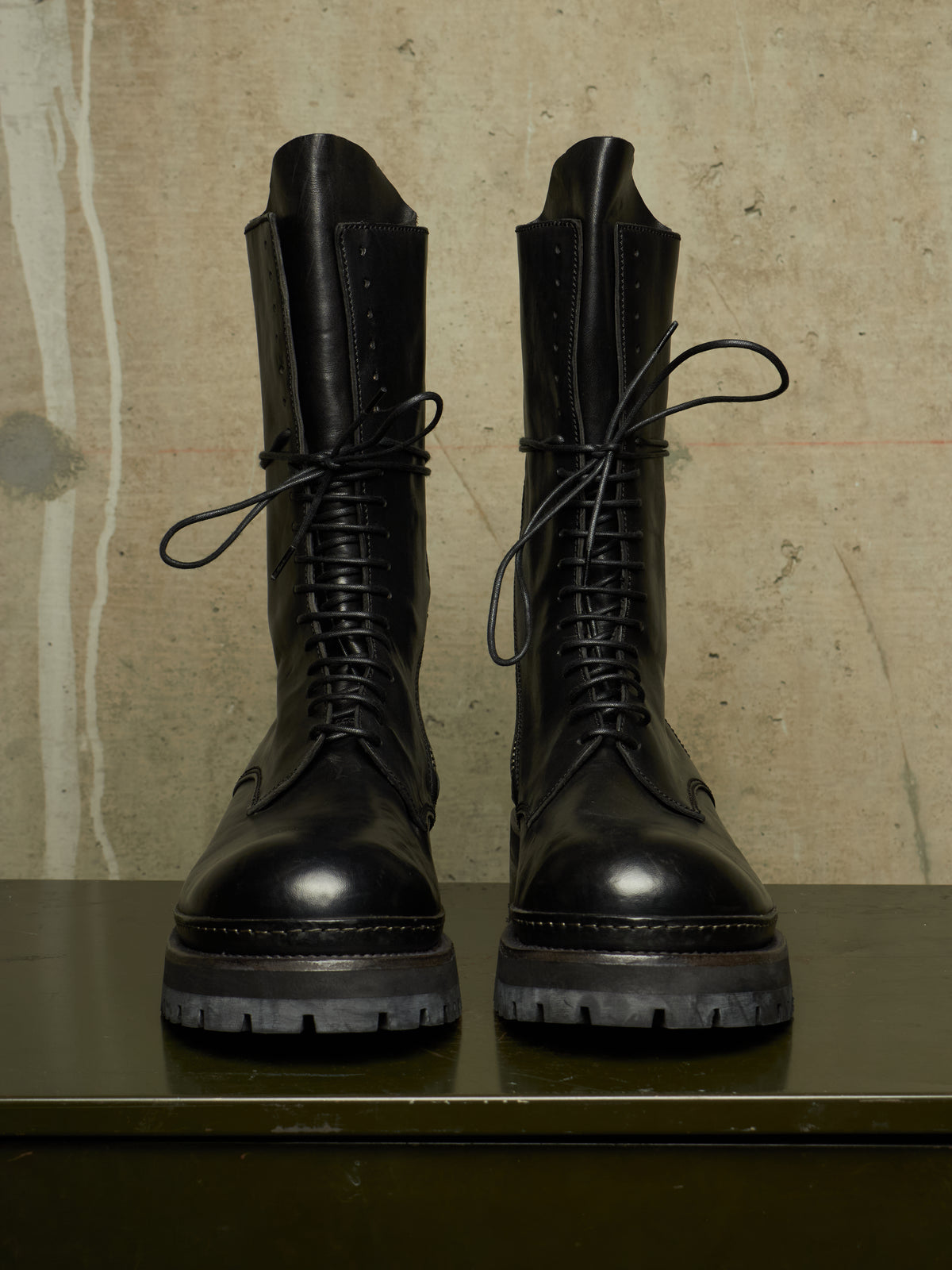 A DICIANNOVEVENTITRE (A1923) AW24 Black 'Luke' Horse Leather Tall Combat Boots