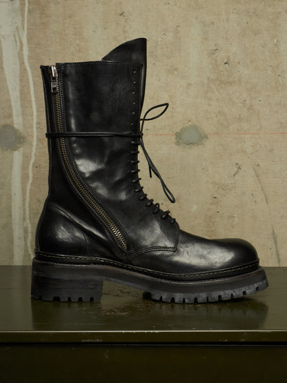 A DICIANNOVEVENTITRE (A1923) AW24 Black 'Luke' Horse Leather Tall Combat Boots