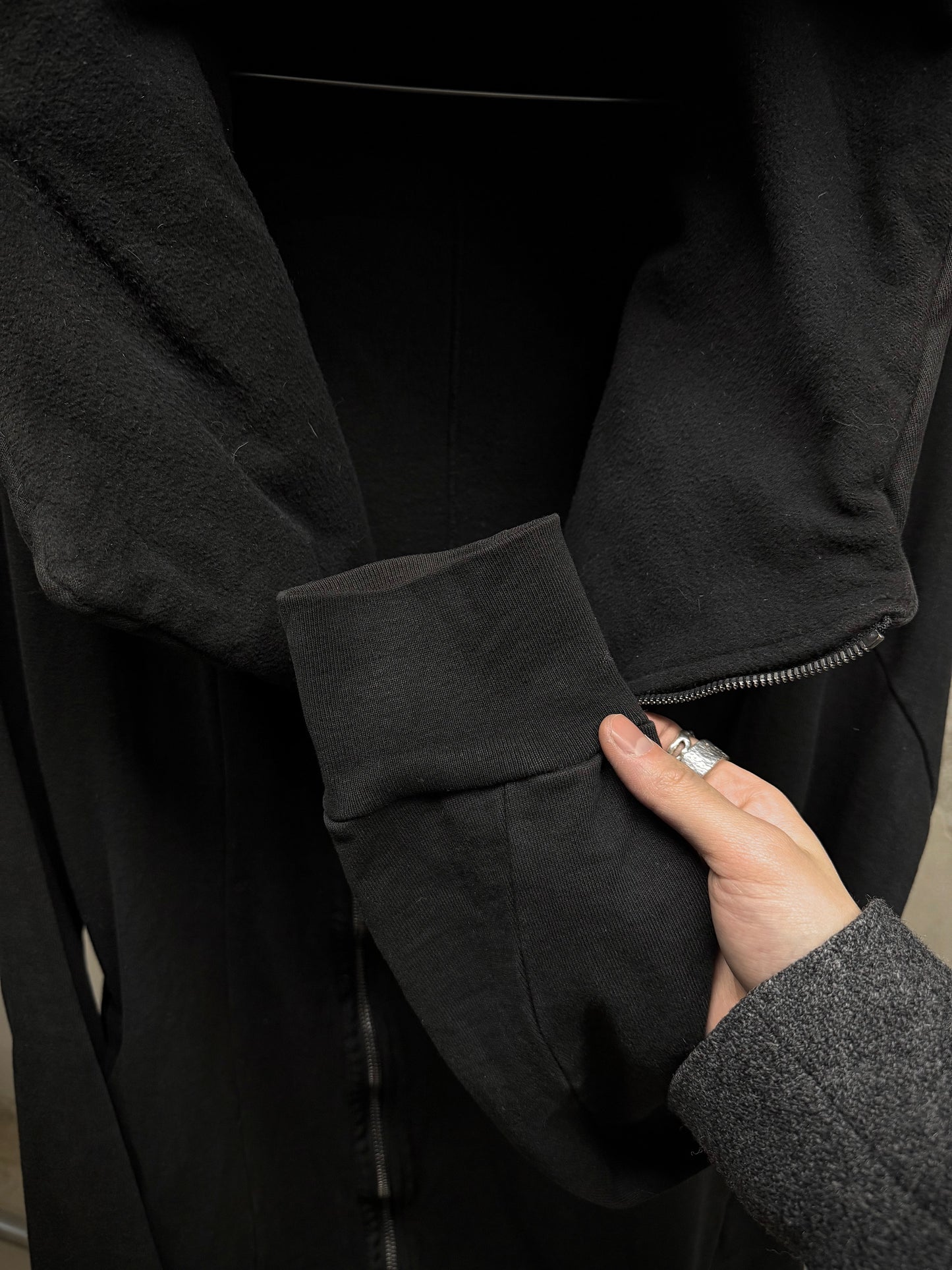 Julius_7 AW14-15 "Glitch;" Asymmetrical Cotton Sweat Zip Hooded Jacket