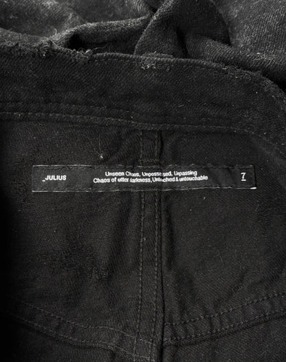 Julius_7 AW24-25 “rift;” Distressed Waxed 10oz Wide-Leg Denim