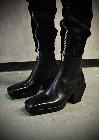 Rick Owens SS22 "FOGACHINE" Heeled Sliver Calf Leather Chelsea Boots detail | DRIEW GARMENTS