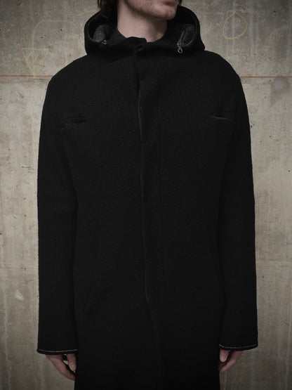 Lost and Found Ria Dunn Lost & Found by Ria Dunn 2010s Removable Hooded Boiled Wool Crepe Coat detail | DRIEW GARMENTS