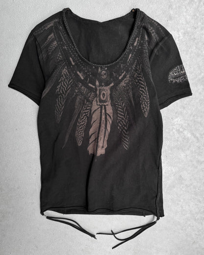 SCHORL by Kazuhisa Komura (5351) ‘Feather’ Graphic Fringe T-shirt