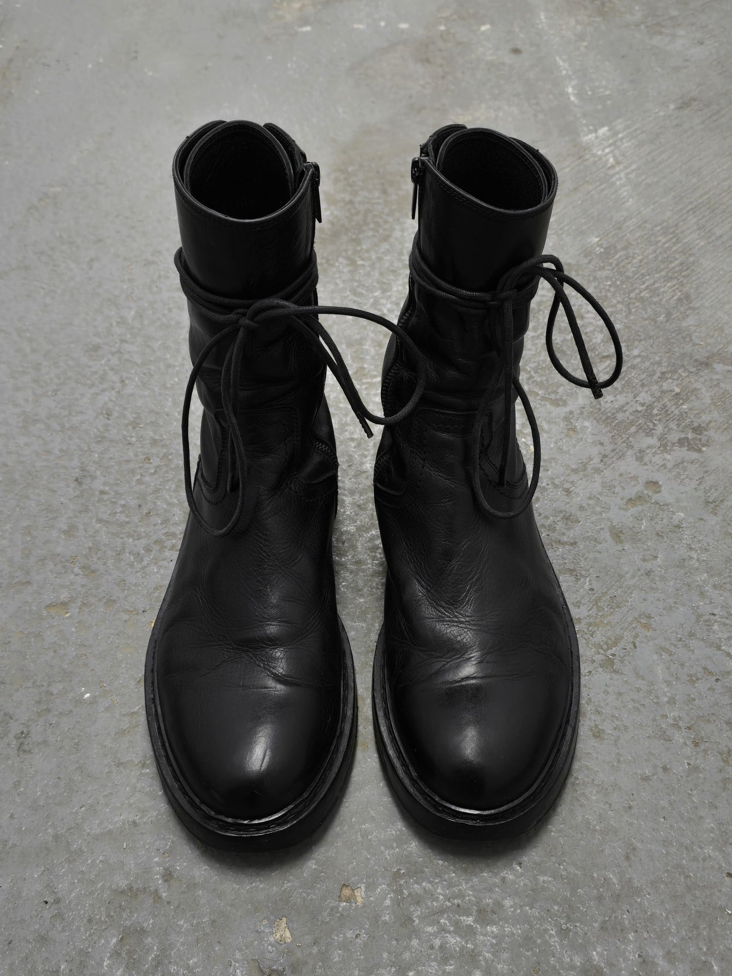Ann Demeulemeester AW21 Black ‘Vitello’ Back-Lace Leather Boots