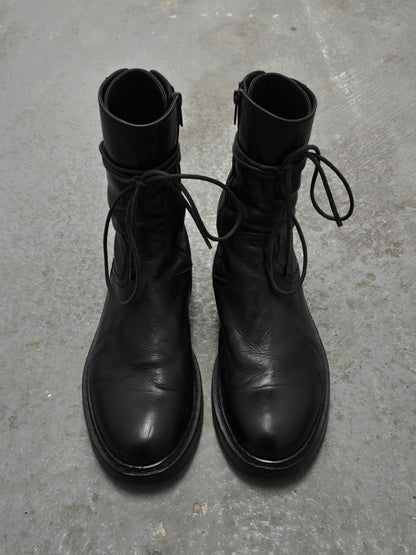 Ann Demeulemeester AW21 Black ‘Vitello’ Back-Lace Leather Boots