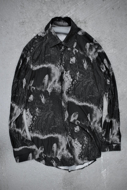 kiryuyrik AW23 Grey Butterfly Nature Print French Cuff Shirt | Archive Fashion Toronto