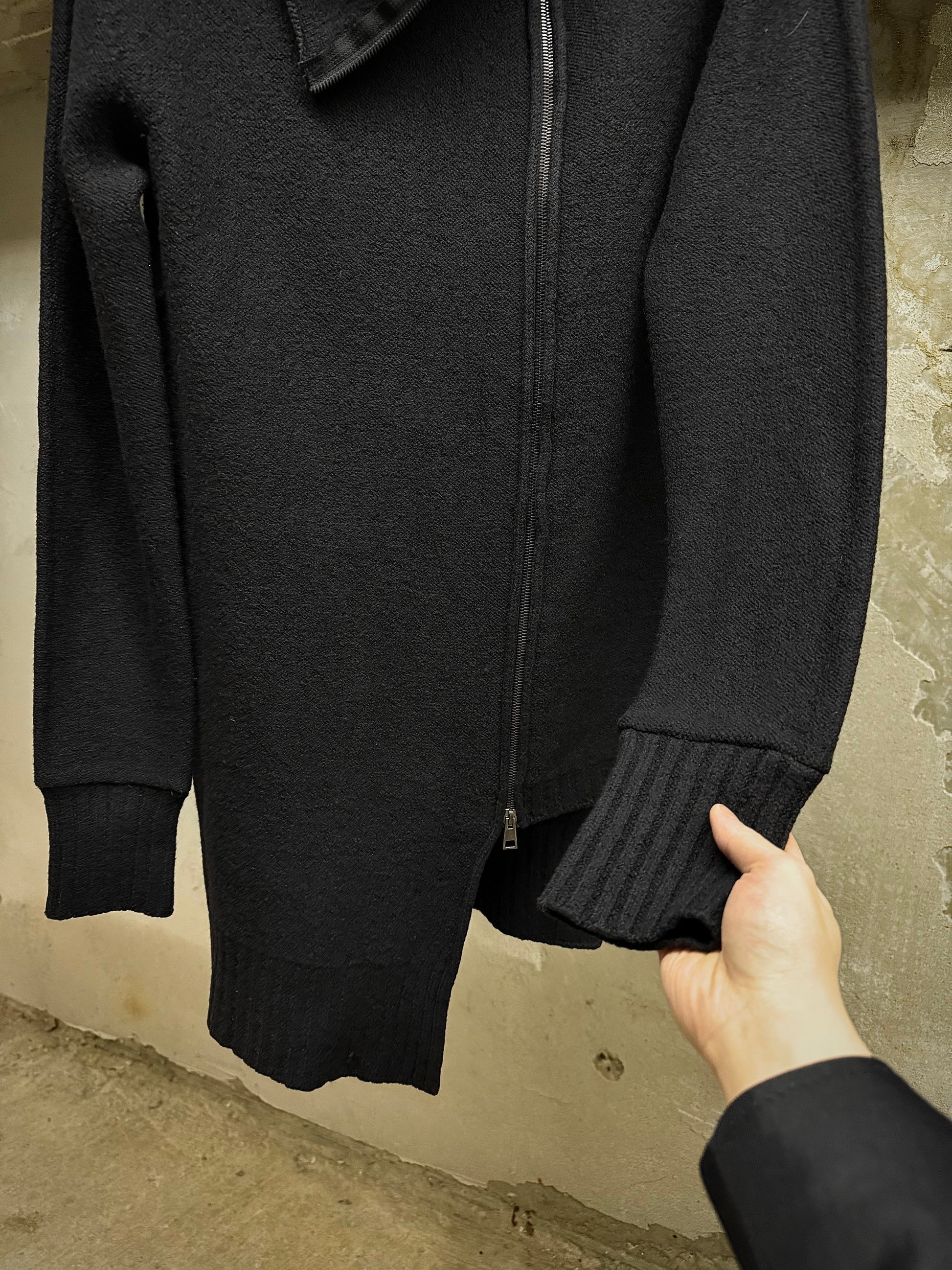 MD75 Asymmetric Funnel Neck Zip Up Wool Knit Sweater detail | DRIEW GARMENTS