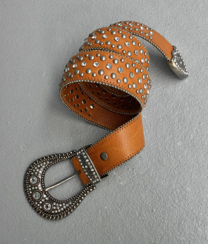 Tornado Mart Early 00s Western Studded Orange Leather Belt