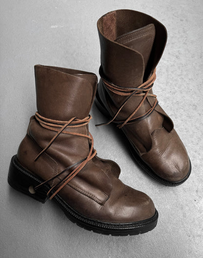 Dirk Bikkembergs AW94-95 Brown Leather Military Lace-through Boots