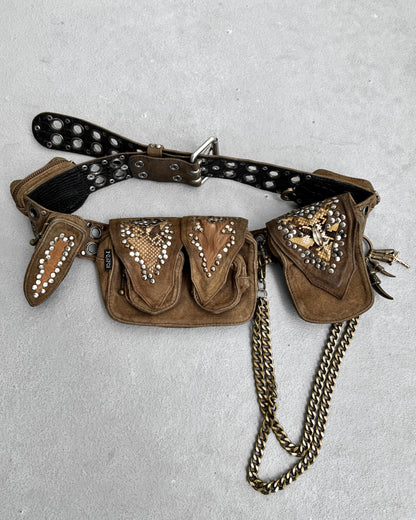 KMRii Early 00s “Wildside” Exotic Brown Calfskin Suede Leather Waist-bag