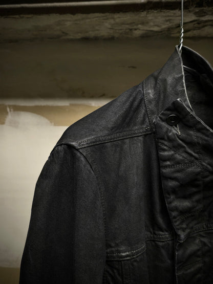 Rick Owens DRKSHDW SS14 "VICIOUS" BLACK MINERAL Slave Waxed Denim Jacket detail | DRIEW GARMENTS