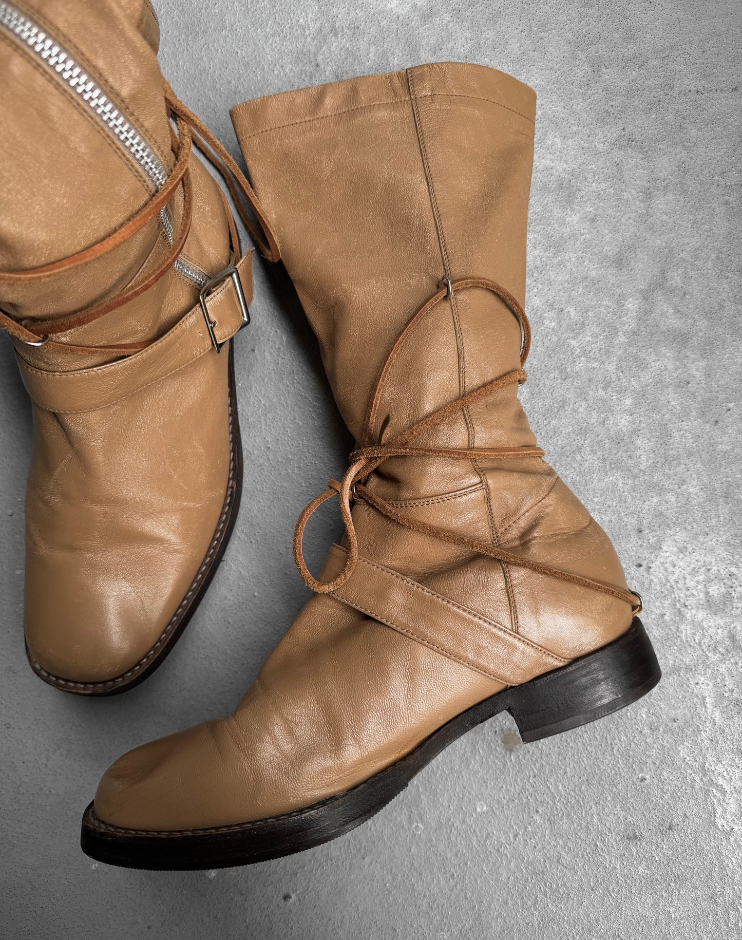 UNDERCOVER AW05 “Arts & Crafts” Beige Lambskin Leather Drawstring Pirate Boots