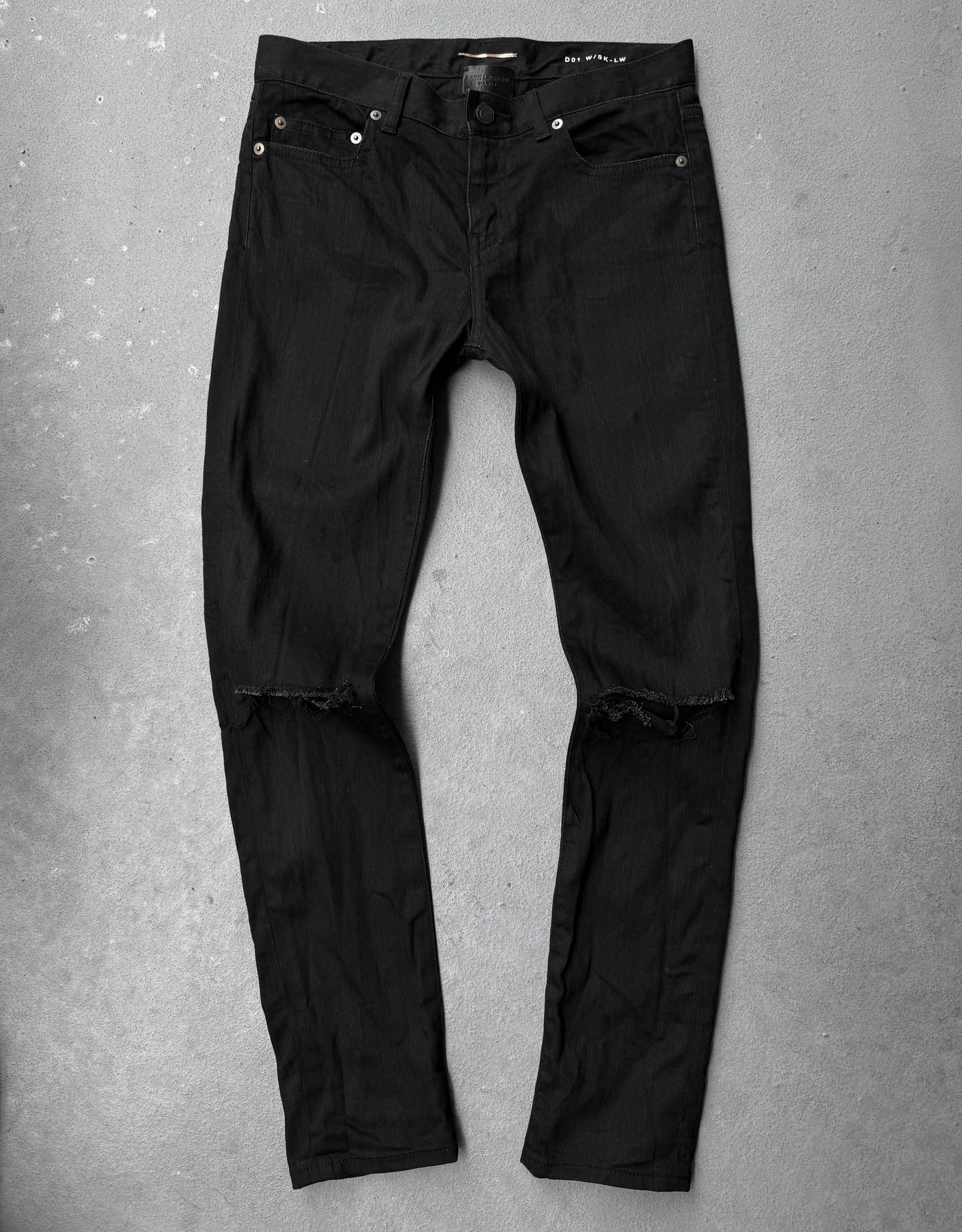 Saint Laurent Paris AW15 Black ‘D01’ Distressed Knee Skinny Denim