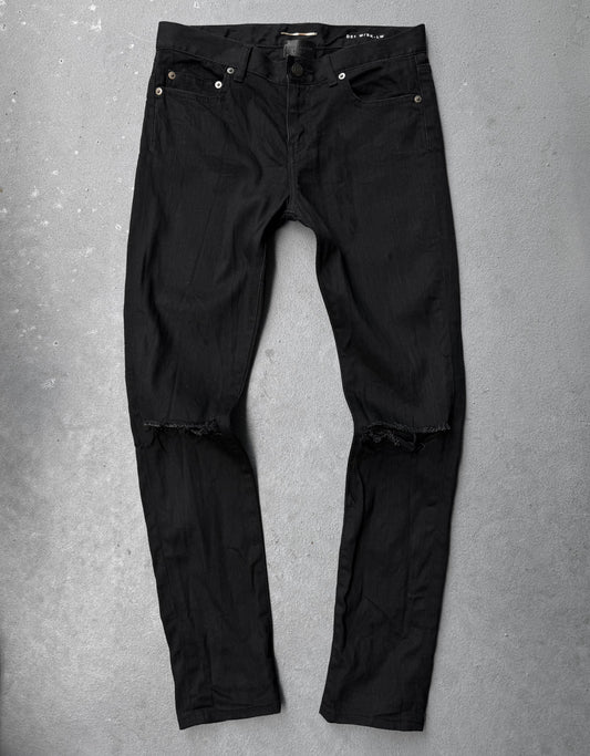 Saint Laurent Paris AW15 Black ‘D01’ Distressed Knee Skinny Denim