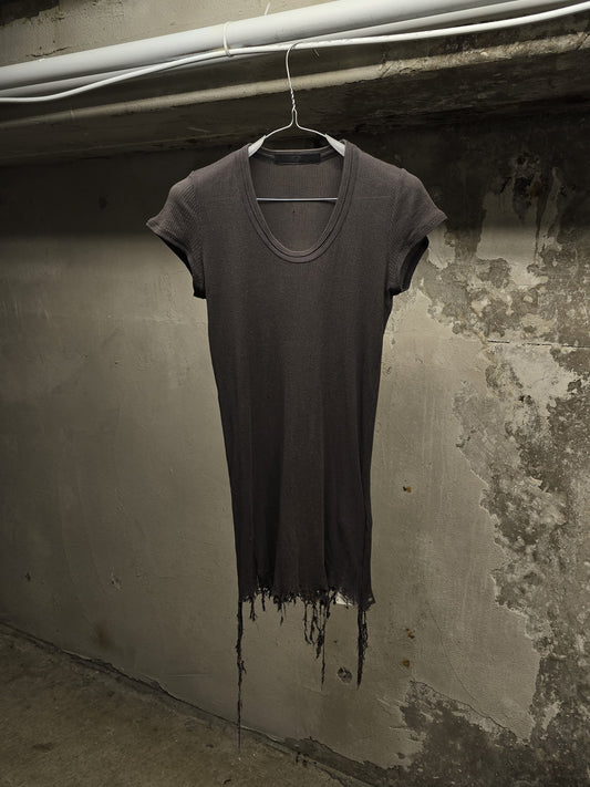 JULIUS _7 SS10 “neurbanvölker;” Grey Shredded Hem Rib Knit T-shirt | Archive Fashion Toronto