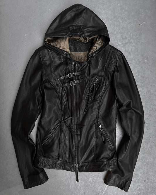 14thAddiction Early 00s Hooded Lambskin Leather Rider Jacket