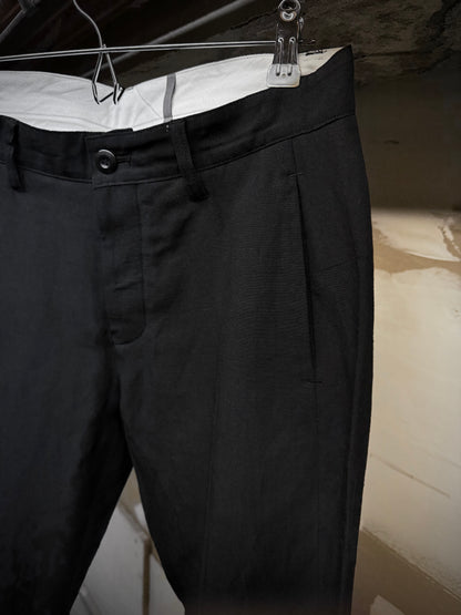 Attachment by Kazuyuki Kumagai Black Wool Linen Classic Dress Pants detail | DRIEW GARMENTS