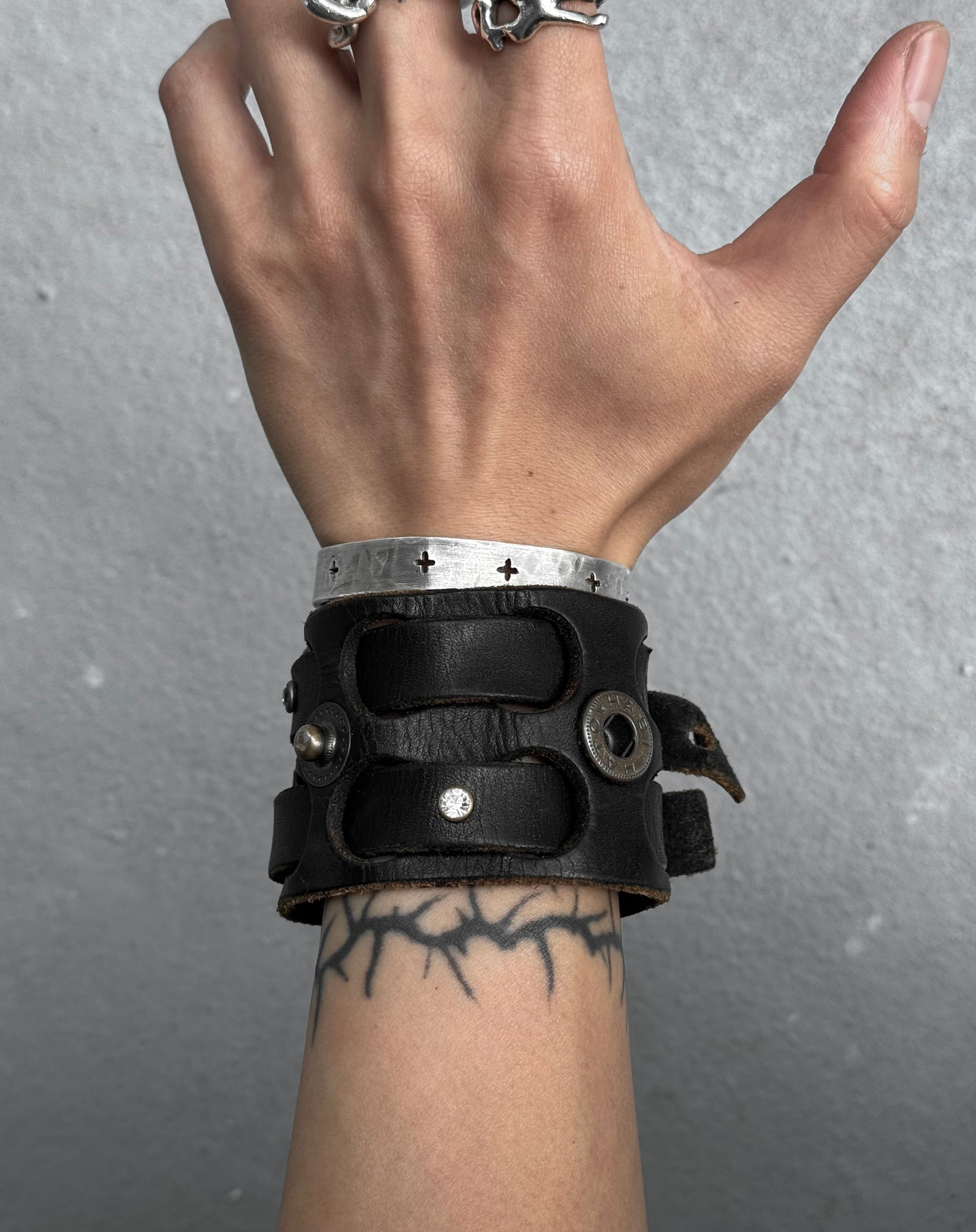 LED RECHWE Early 00s Punk Crystal Studded Leather Cuff