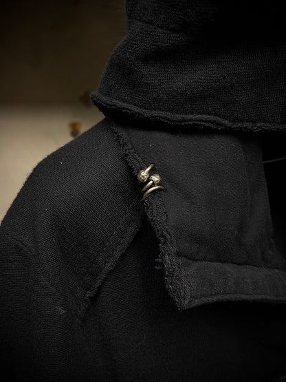 14thAddiction Mohawk Custom Distressed Sheepskin Leather Cross-zip Hoodie detail | DRIEW GARMENTS