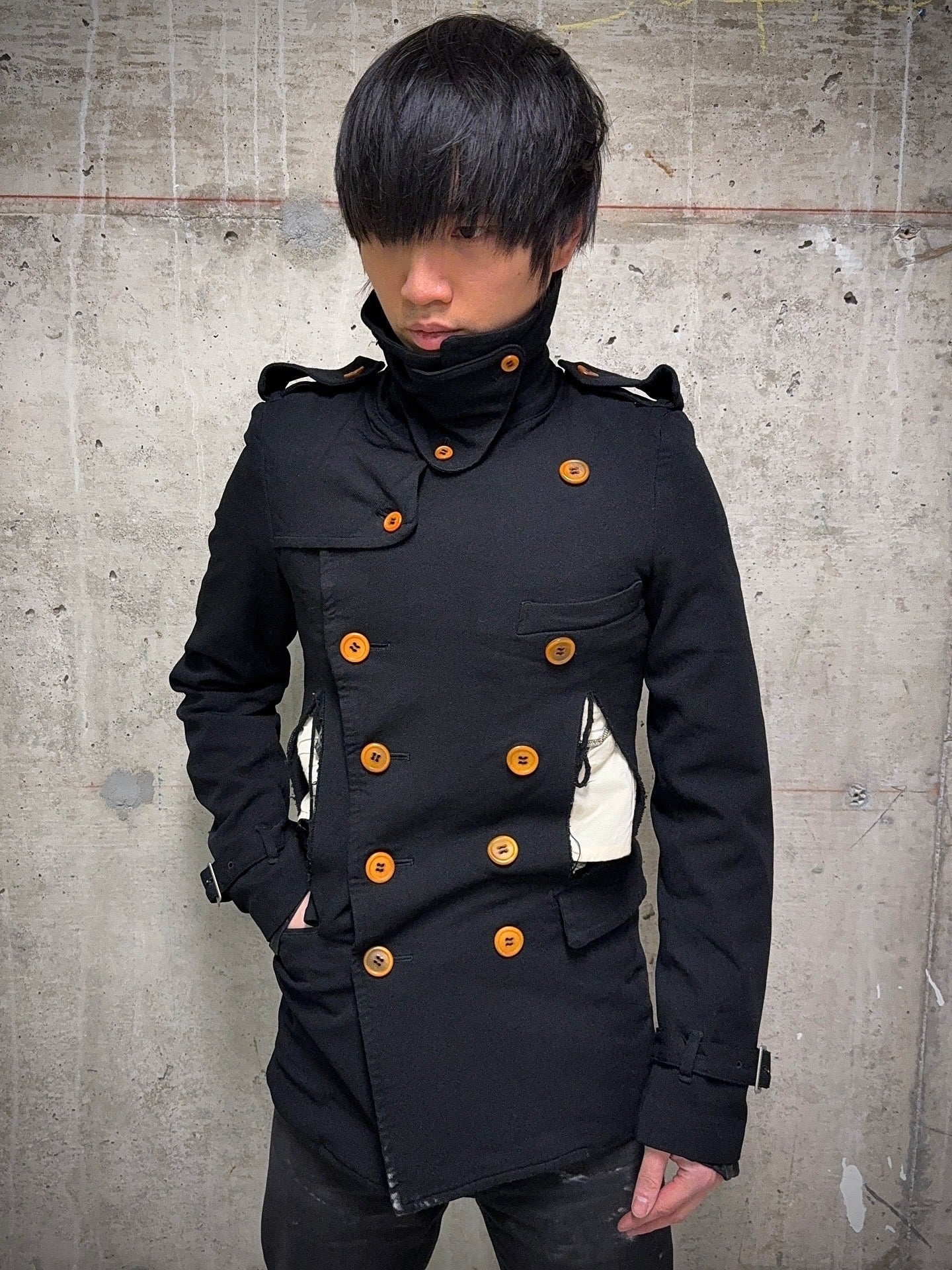 COMME des GARÇONS HOMME PLUS SS12 Cut-Out Poly Napoleon Trench Coat