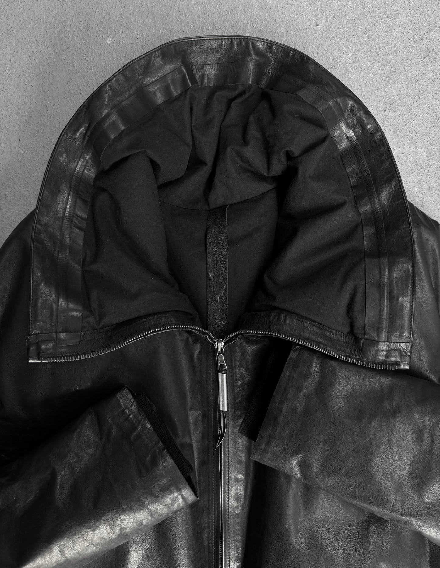 Isaac Sellam: "Experience" High Neck Calf Leather Down Puffer Jacket