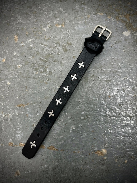 m.a+ by Maurizio Amadei 'AB14' GR 3.0 .925 Silver Cross Black Cow Leather Wide Wristband | Archive Fashion Toronto