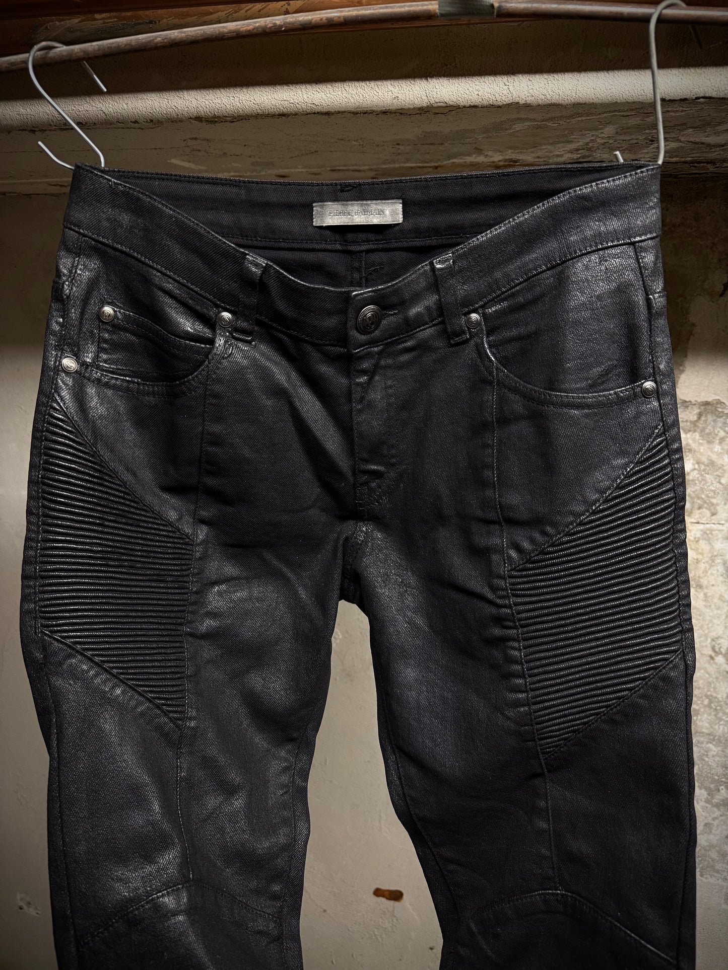 PIERRE BALMAIN 2010s Classic Waxed Biker Denim