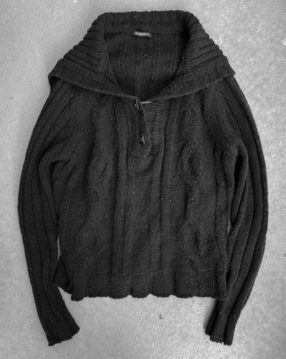 Ann Demeulemeester Early 00s Wide Collar Wool Cable Knit Henley Sweater
