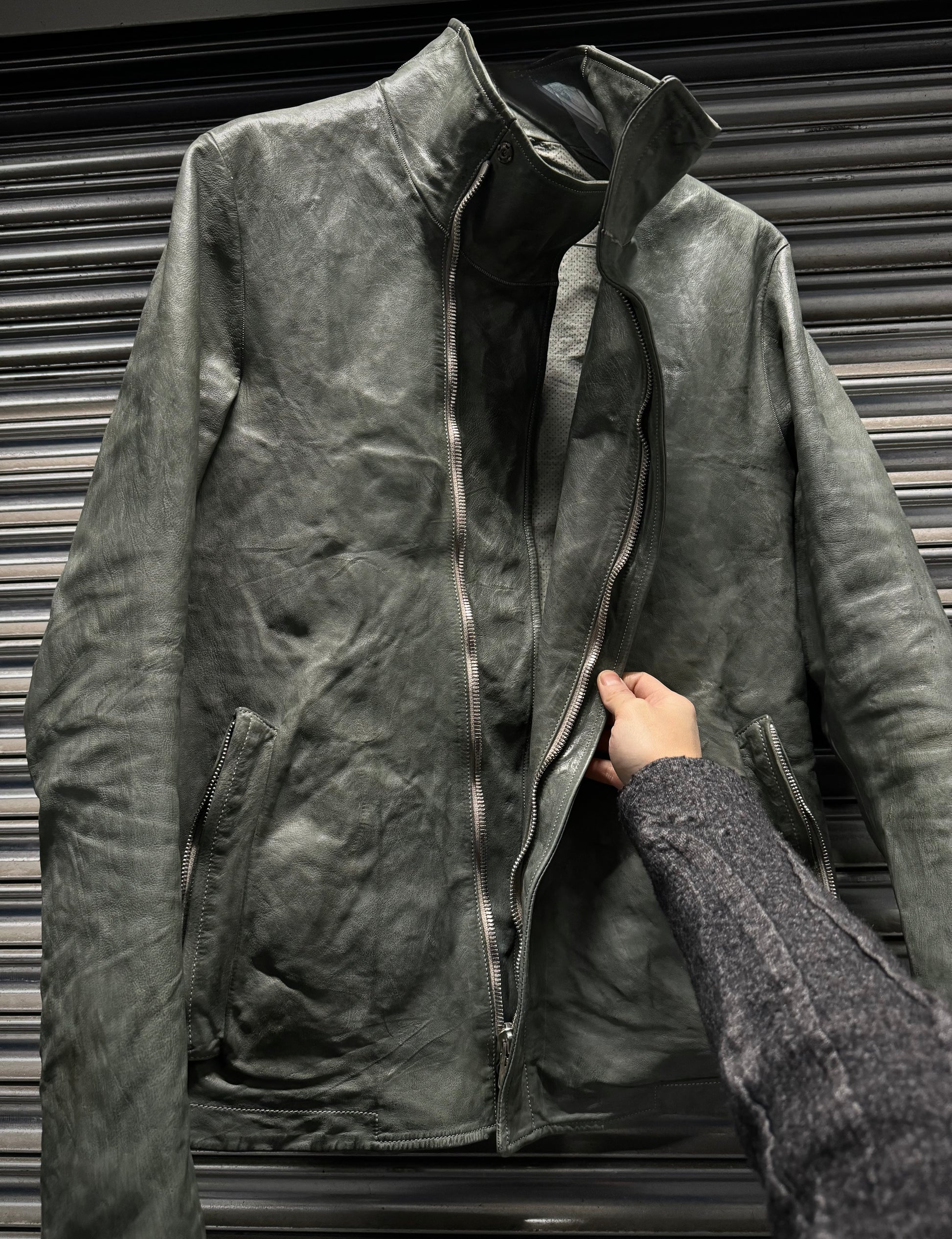 Carol Christian Poell 'LM/2599G-SP ROOMS-PTC/19' Spine Elbow & Hand High Neck Leather Jacket detail | DRIEW GARMENTS