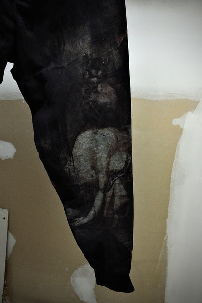 Yohji Yamamoto POUR HOMME SS24 "The Nightmare" Renaissance Print Linen Pants detail | DRIEW GARMENTS