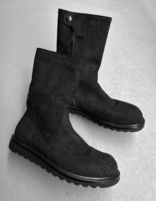 Rick Owens AW10 “GLEAM” Blistered Leather Shearling Creeper Boots