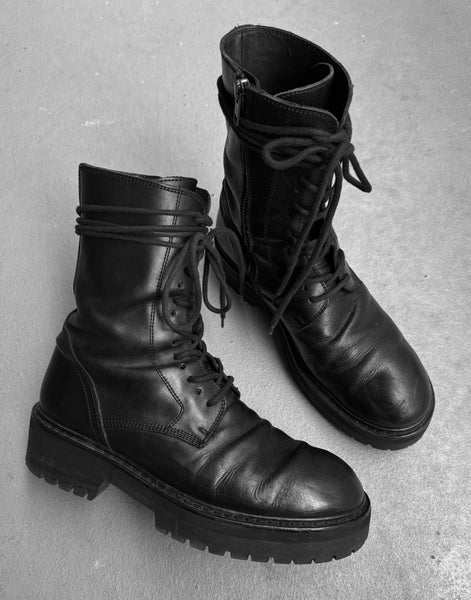 Ann Demeulemeester AW19 Leather Lace-up Combat Boots | DRIEW