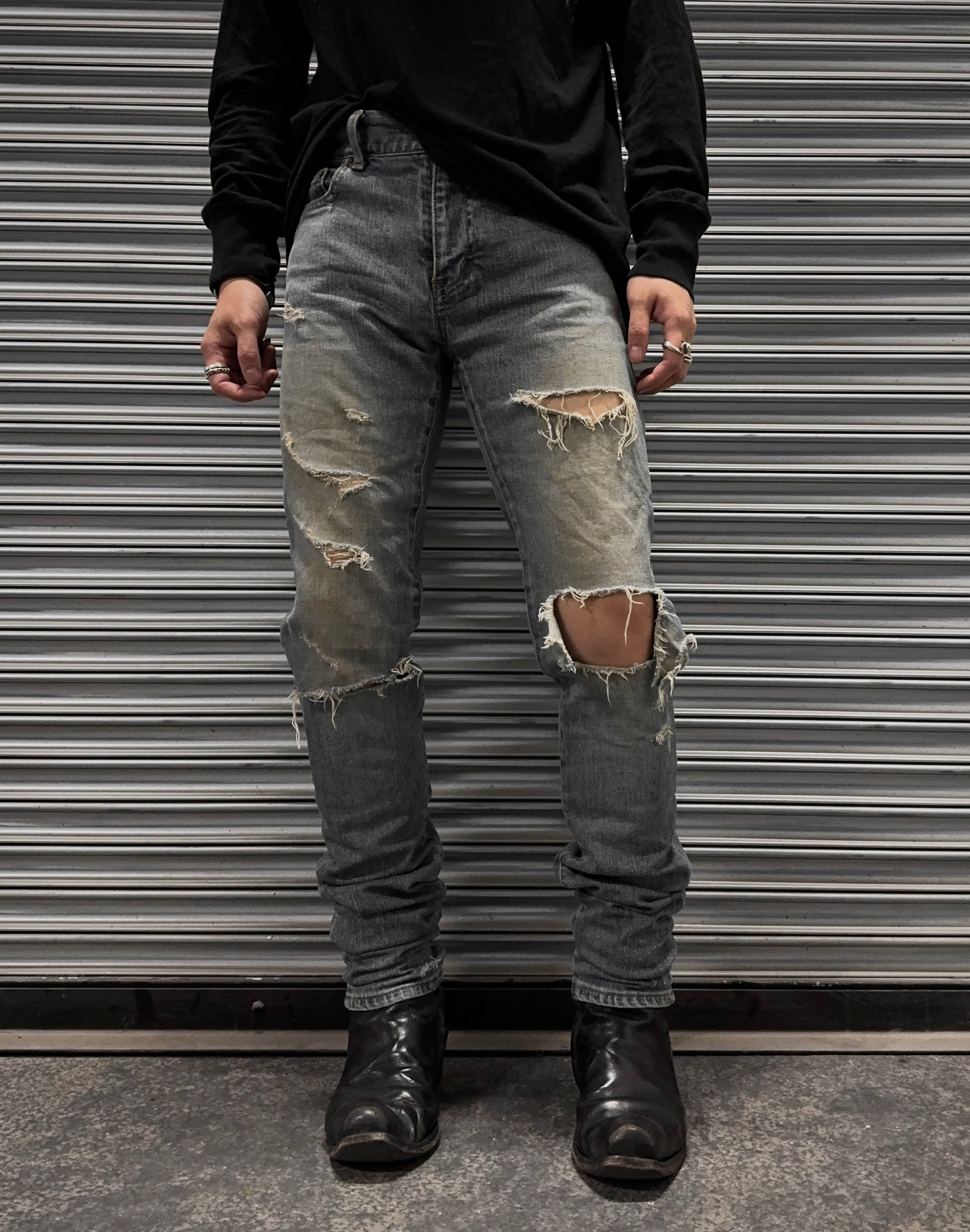Saint Laurent Paris AW15 'D02' Distressed Crash Light Wash Skinny