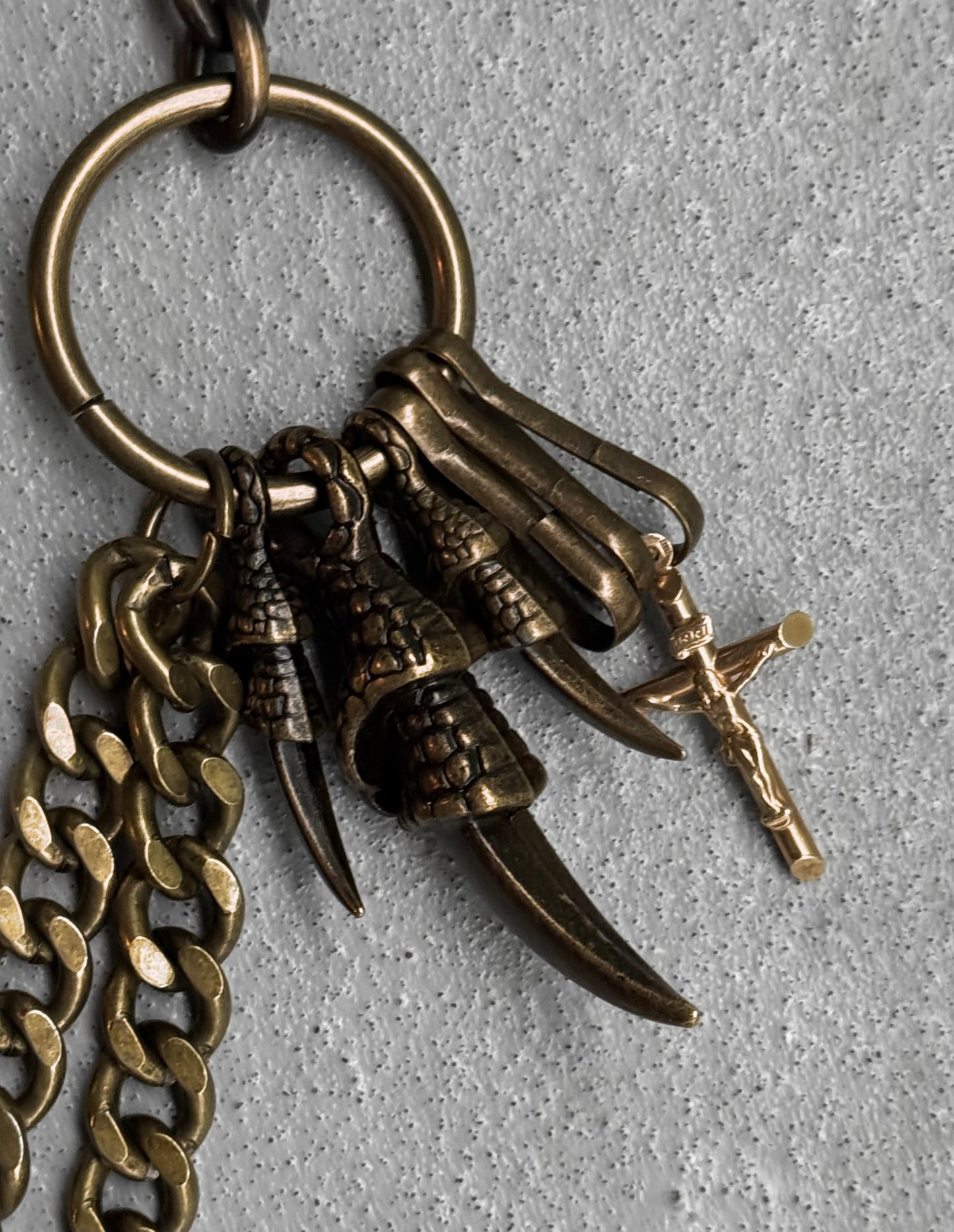 Japanese Custom-made Bronze Wallet Chain with Gold Plated Crucifix