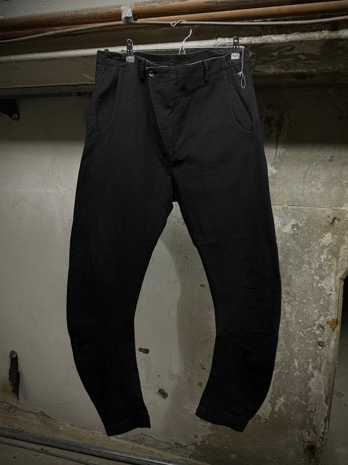 Masnada Washed Black Asymmetric Fly Overlock J-cut Pants | Archive Fashion Toronto