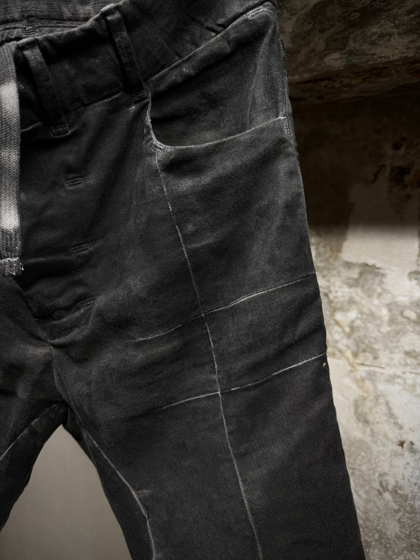 Boris Bidjan Saberi SS22 'WP13 FTS10001' Patina Grey Vinyl Processed Skinny Stretch Denim