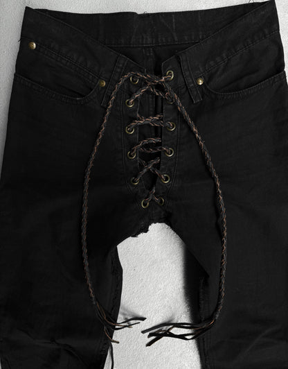 IfSixWasNine Early 00s ‘NO. LU/ BCM-PRF’ Black Lace-up Flare Denim