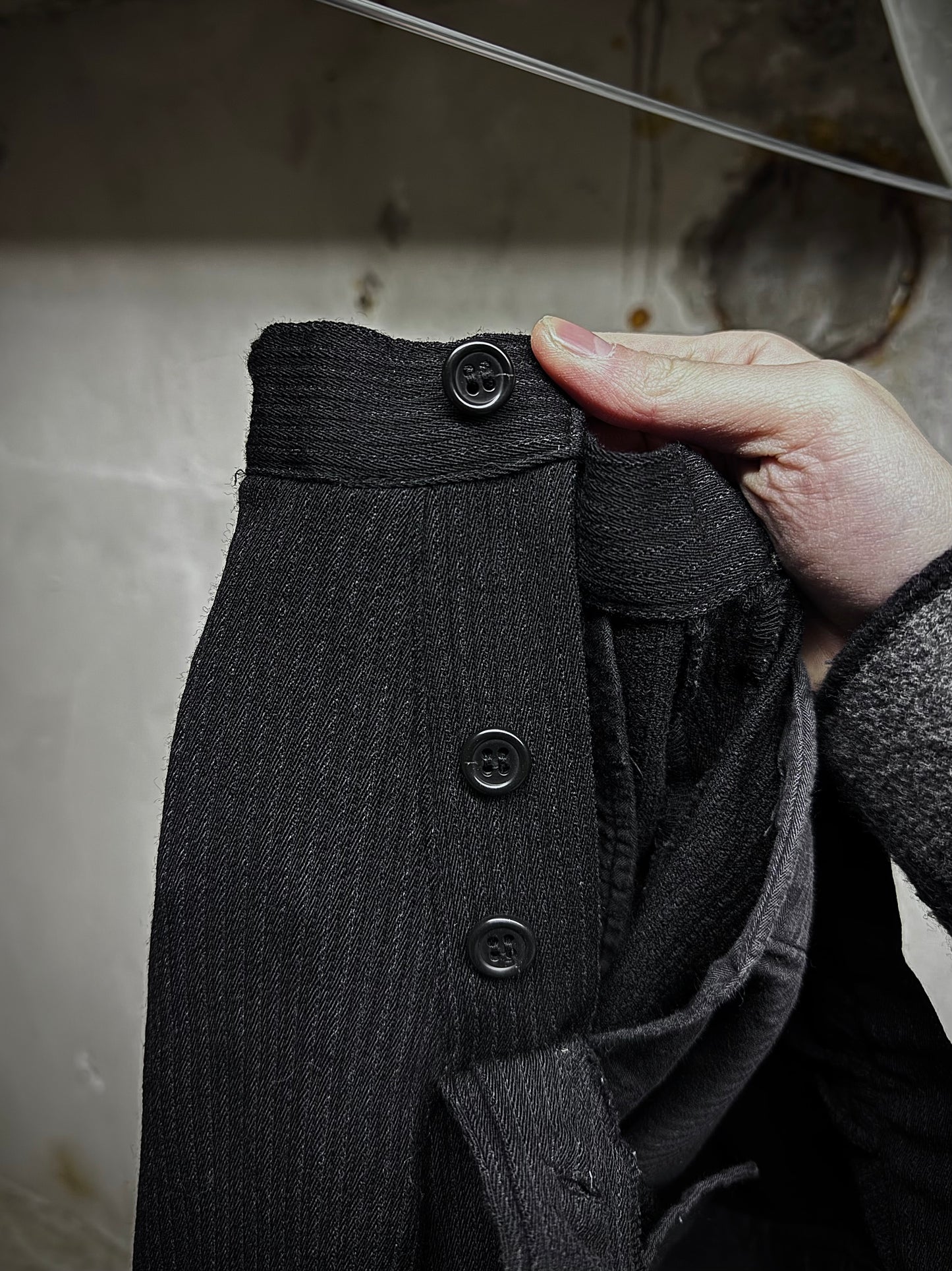 Masaki Matsushima Masakï Mastsushïma HOMME 90s Striped Wool Flare Pants detail | DRIEW GARMENTS