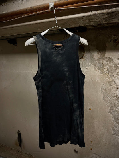 14thAddiction Early 00s Aqua Tie Dye Frayed Hem Ribbed Tank Top detail | DRIEW GARMENTS
