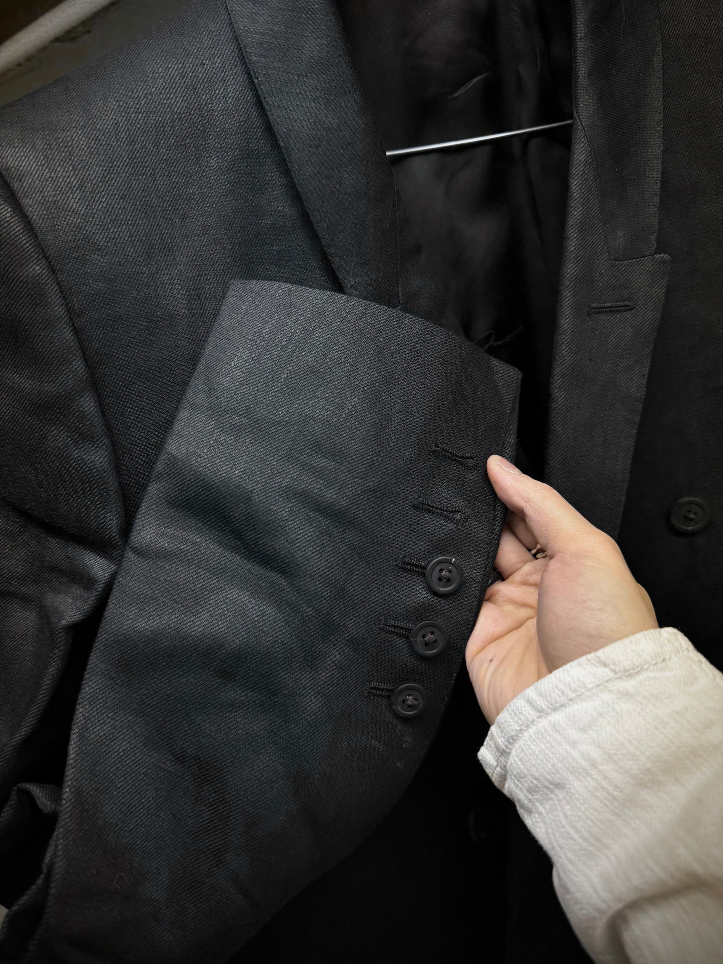 Rick Owens SS25 "HOLLYWOOD" Double Breasted ‘JMF’ Linen Twill Blazer detail | DRIEW GARMENTS