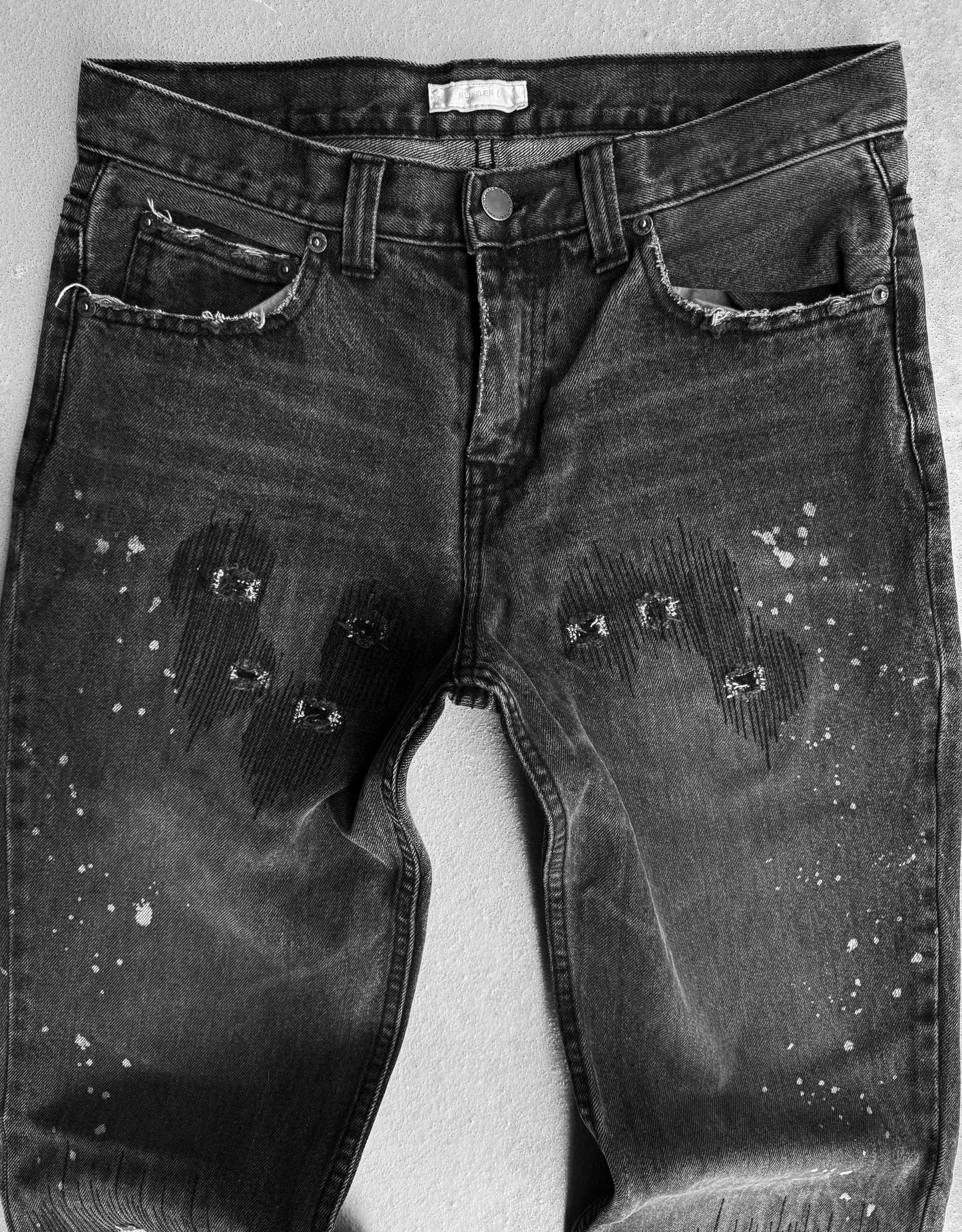 Number (N)ine AW01 “STANDARDS” Washed Grey Grunge Patchwork Denim