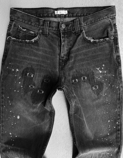 Number (N)ine AW01 “STANDARDS” Washed Grey Grunge Patchwork Denim